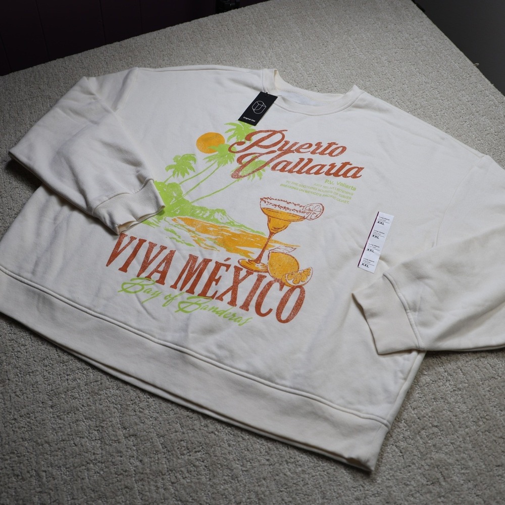 Original Use Puerto Vallarta Viva Mexico Sweatshirt XXL Off White Graphic Crew